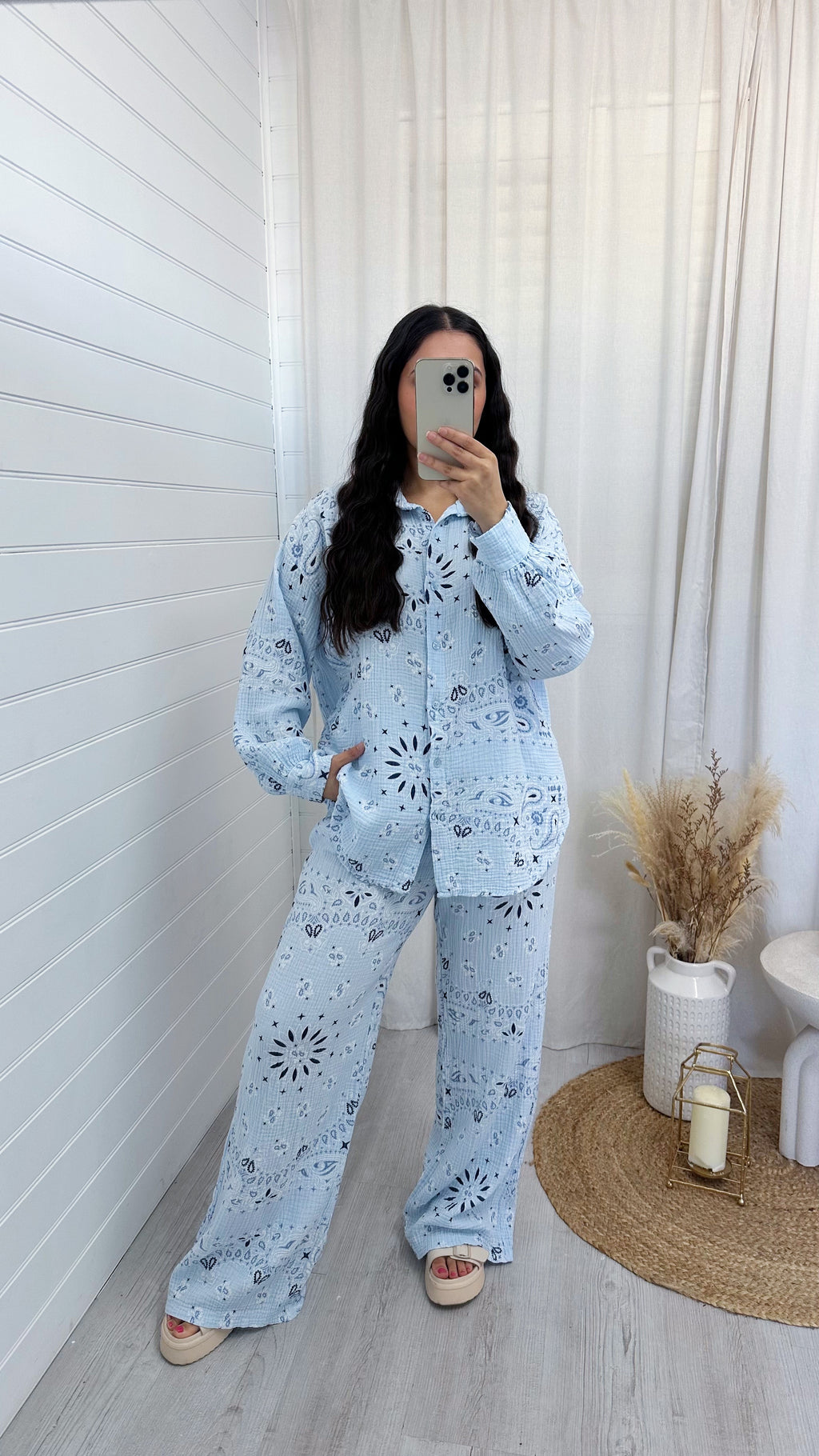 Paisley Cheesecloth Shirt and Trousers Co-Ord - BLUE