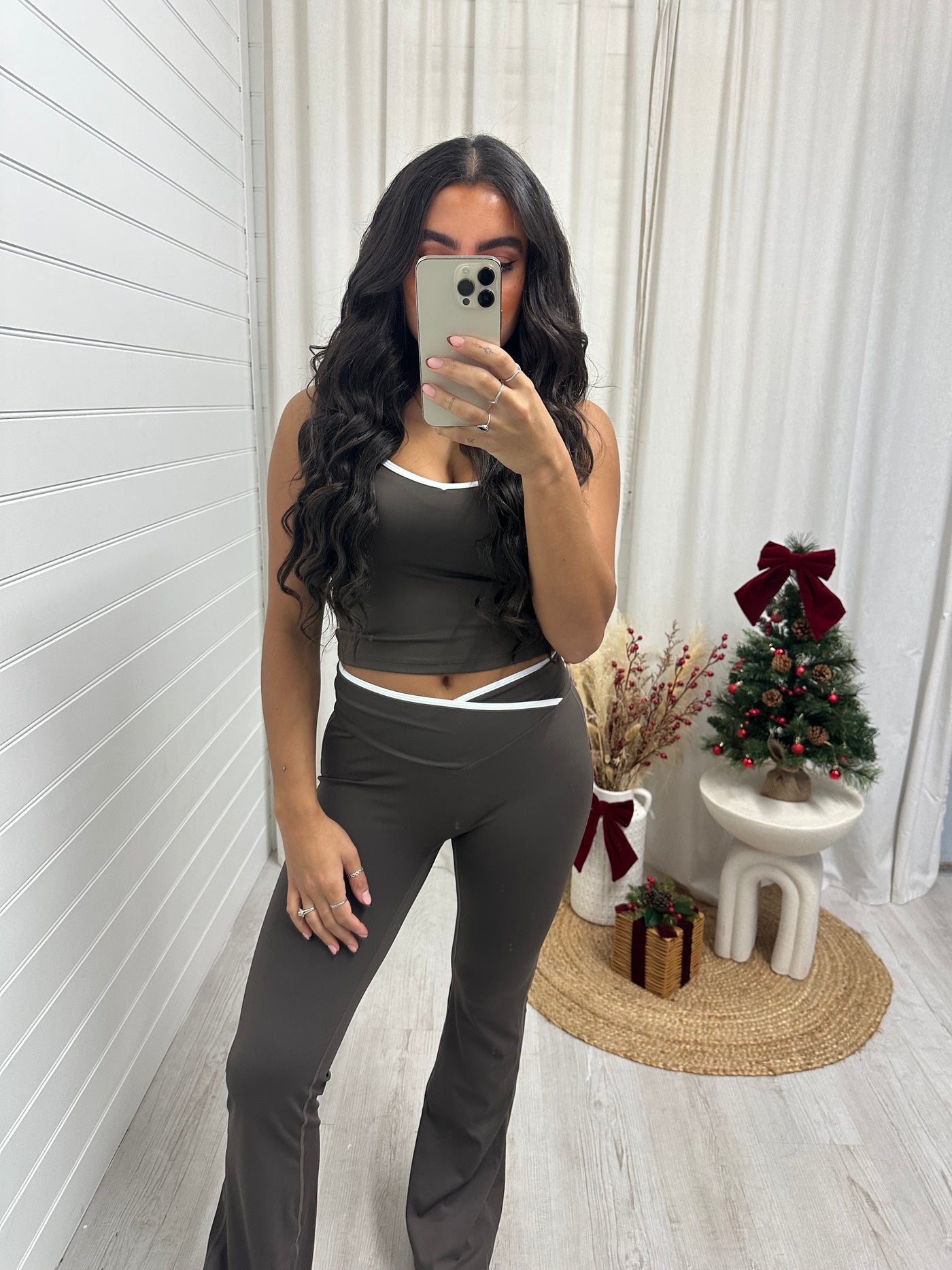 Wrap Over Flares and Padded Tank Top Co-Ord - BROWN