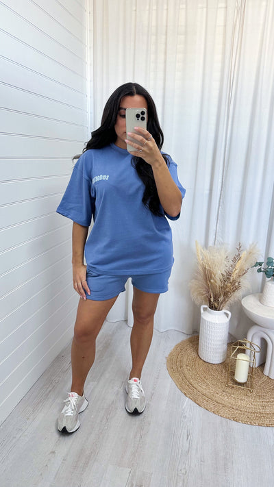 Iconic T-Shirt and Jogger Shorts Co-Ord - POWDER BLUE