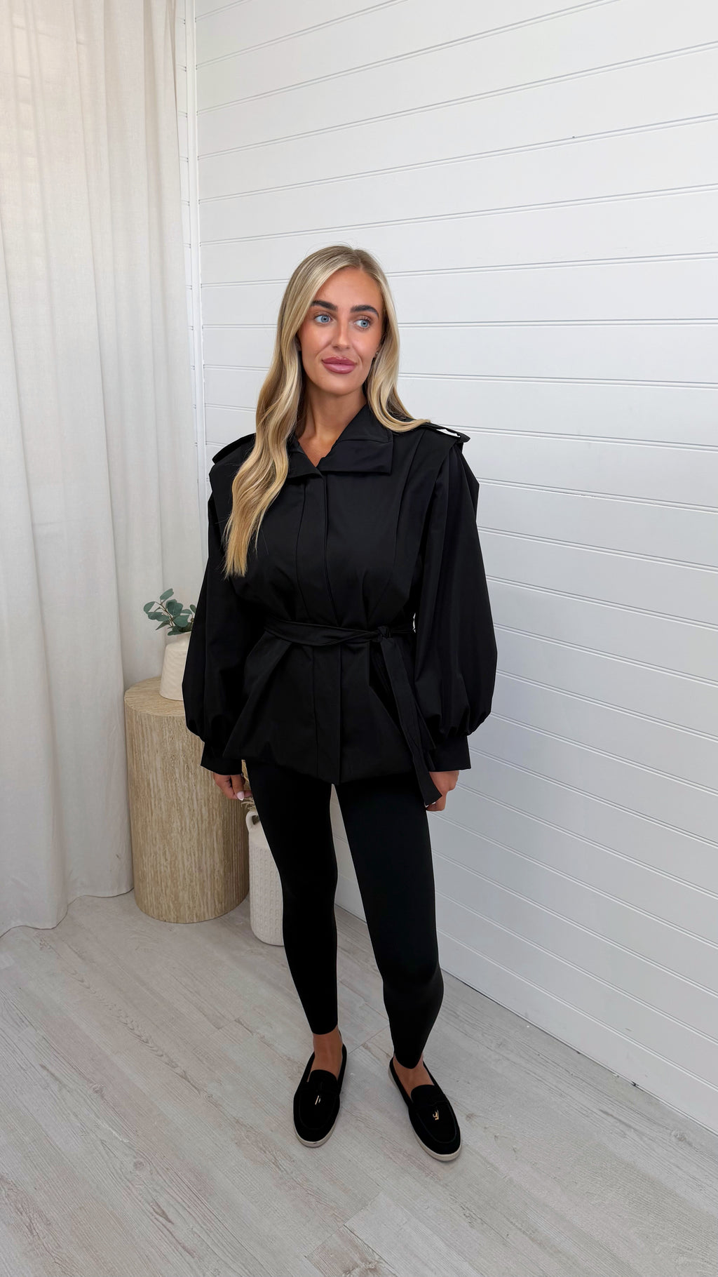 Cap Shoulder Belted Trench Jacket - BLACK