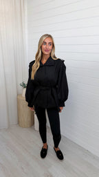 Cap Shoulder Belted Trench Jacket - BLACK