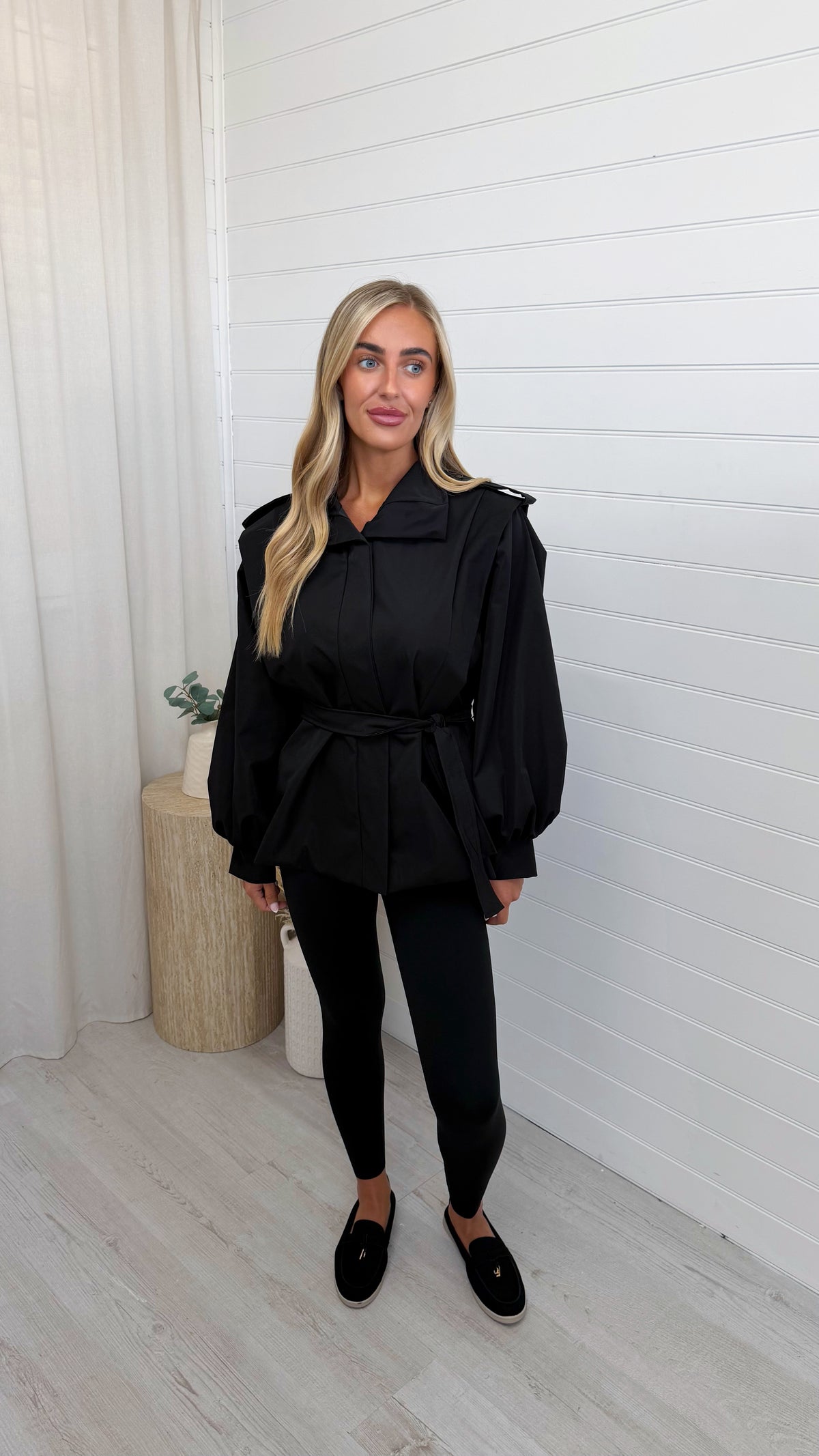 Cap Shoulder Belted Trench Jacket - BLACK
