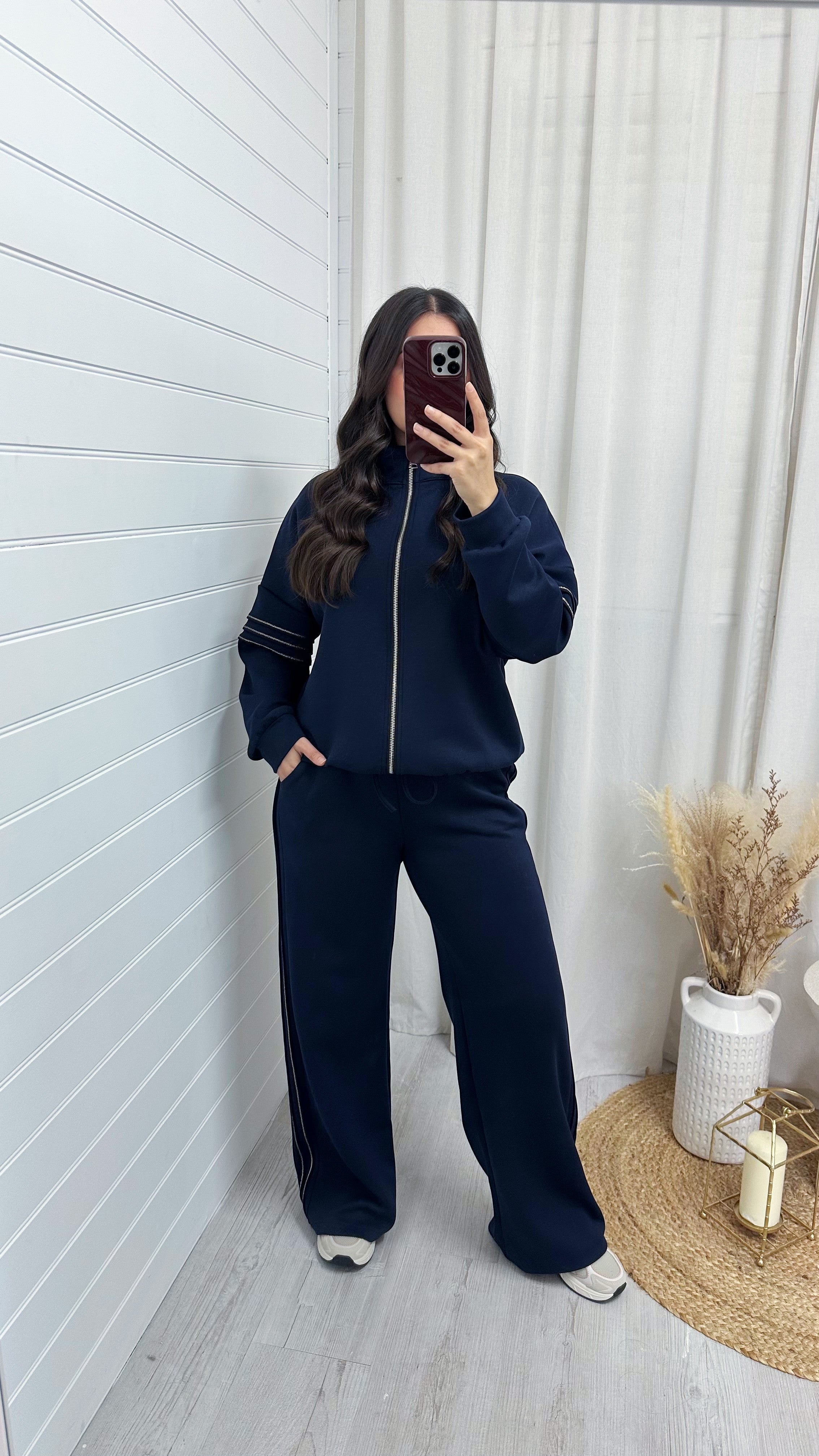 Gold Embroidered Bomber Jacket and Joggers Tracksuit - NAVY