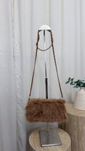 Fluffy Faux Fur Mini Cross Body Bag - CARAMEL