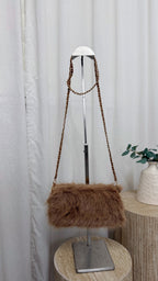 Fluffy Faux Fur Mini Cross Body Bag - CARAMEL