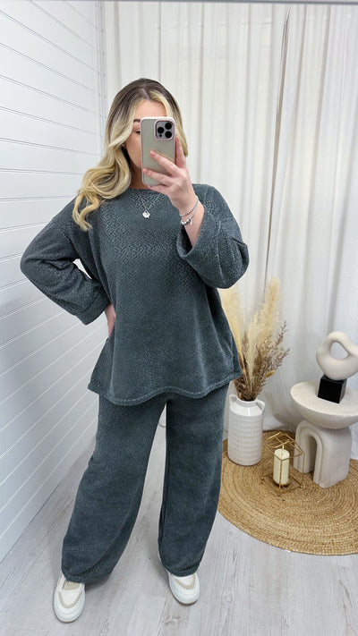 PLUS Velvet Top and Trouser Lounge Set - GREY