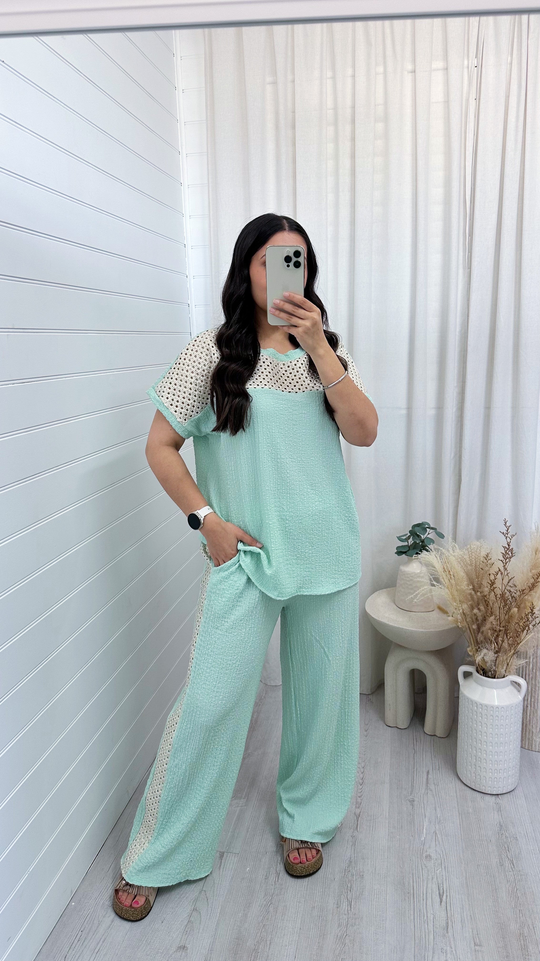 Metallic Mesh T-Shirt and Trouser Co-Ord - MINT