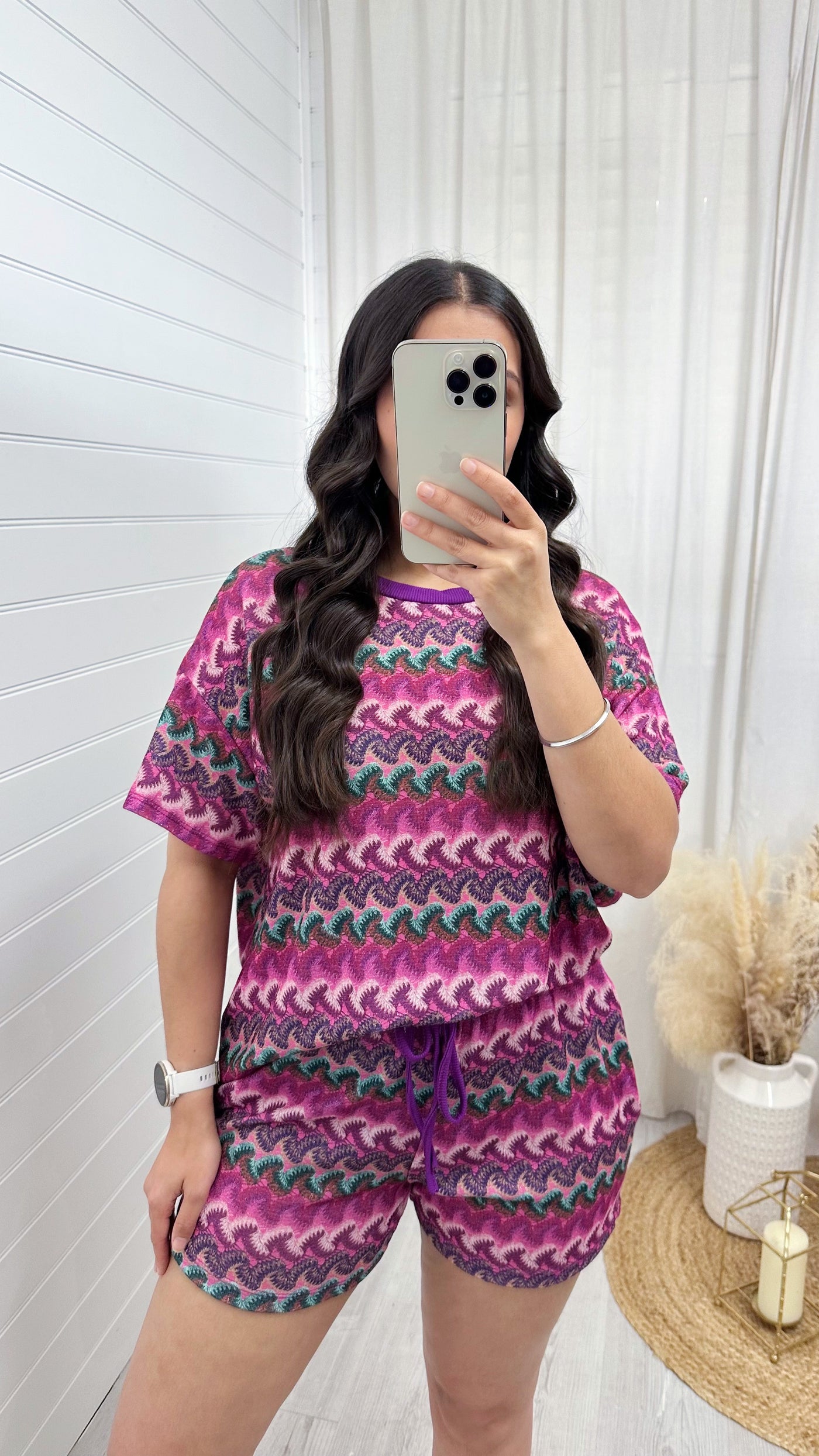 Wavy Oversized T-Shirt and Shorts Co-Ord - PURPLE