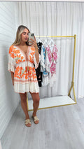 Sequin Floral Boho Dress - ORANGE