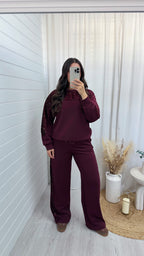 Sequin Sleeve Sweatshirt and Joggers Tracksuit - BURGUNDY
