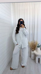 Oversized Pinstripe Shirt and Trousers Co-Ord - WHITE