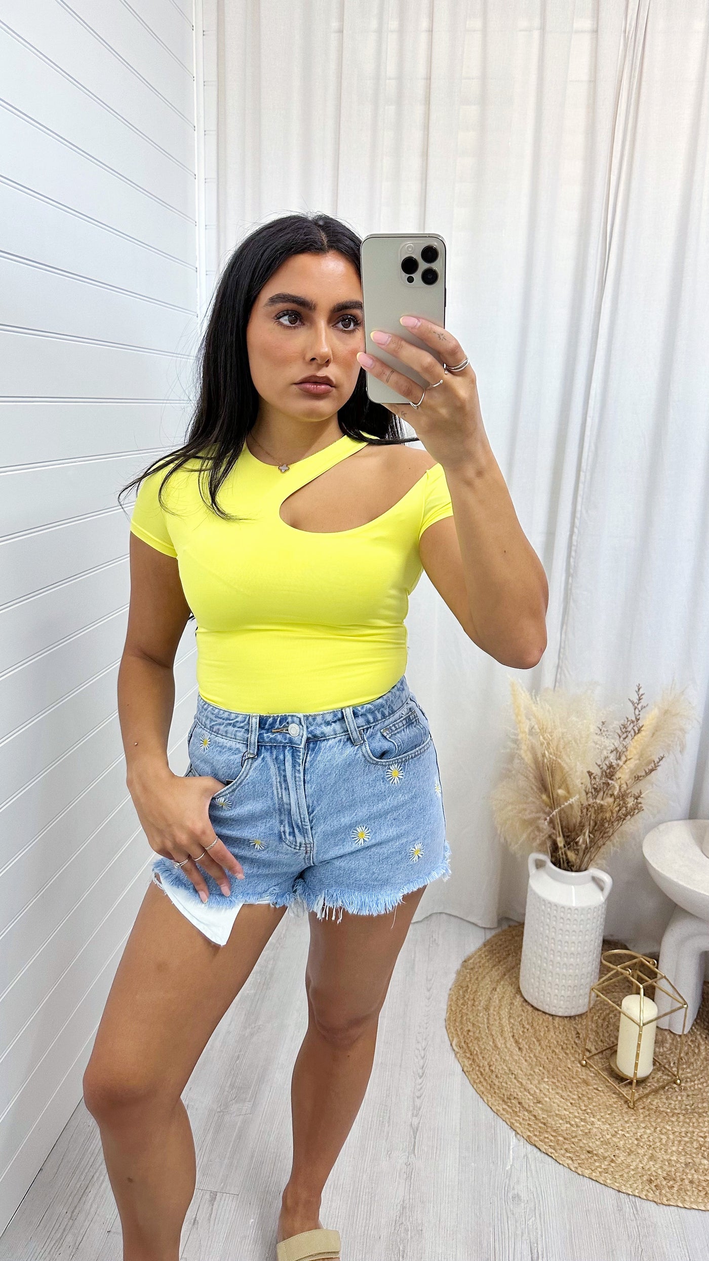 Cut Out Stretchy Bodysuit - LEMON