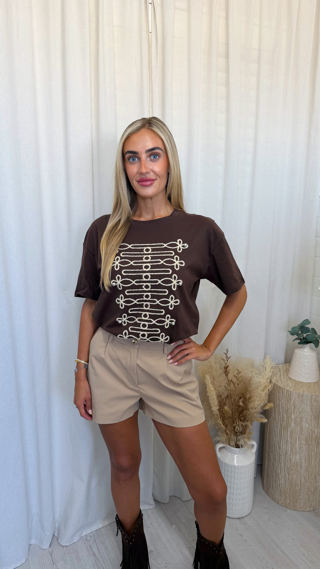 Military Embroidered T-Shirt - BROWN