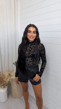 Leopard Print Mesh Body Suit - BLACK