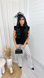 High Waisted Polka Dot Stretchy Flares - WHITE