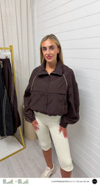 Contrast Trim Windbreaker Jacket - BROWN