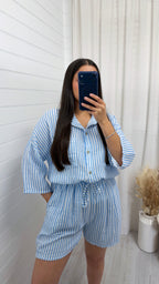 Cheesecloth Pinstripe Shirt and Shorts Co-Ord - BLUE
