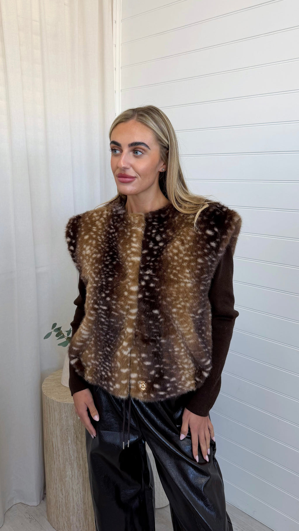 Faux Fur Deer Print Gilet