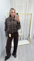 Checked Cropped Jacket - BROWN