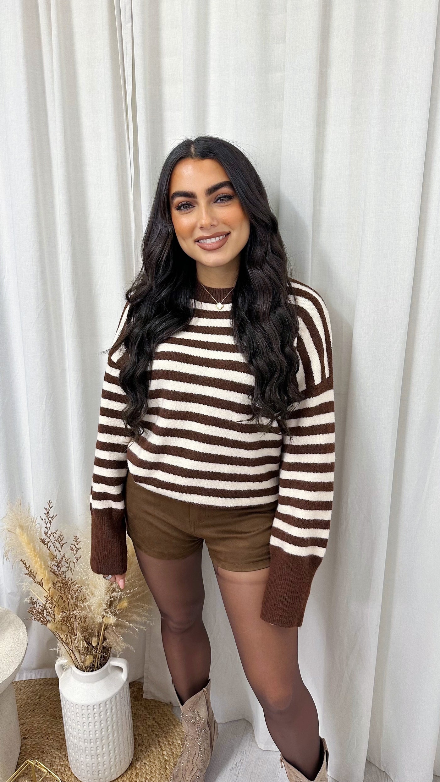 Soft Woollen Stripey Jumper - BROWN/BEIGE