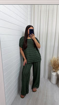 Frill Tiered T-Shirt and Wide Leg Trousers Co-Ord - KHAKI