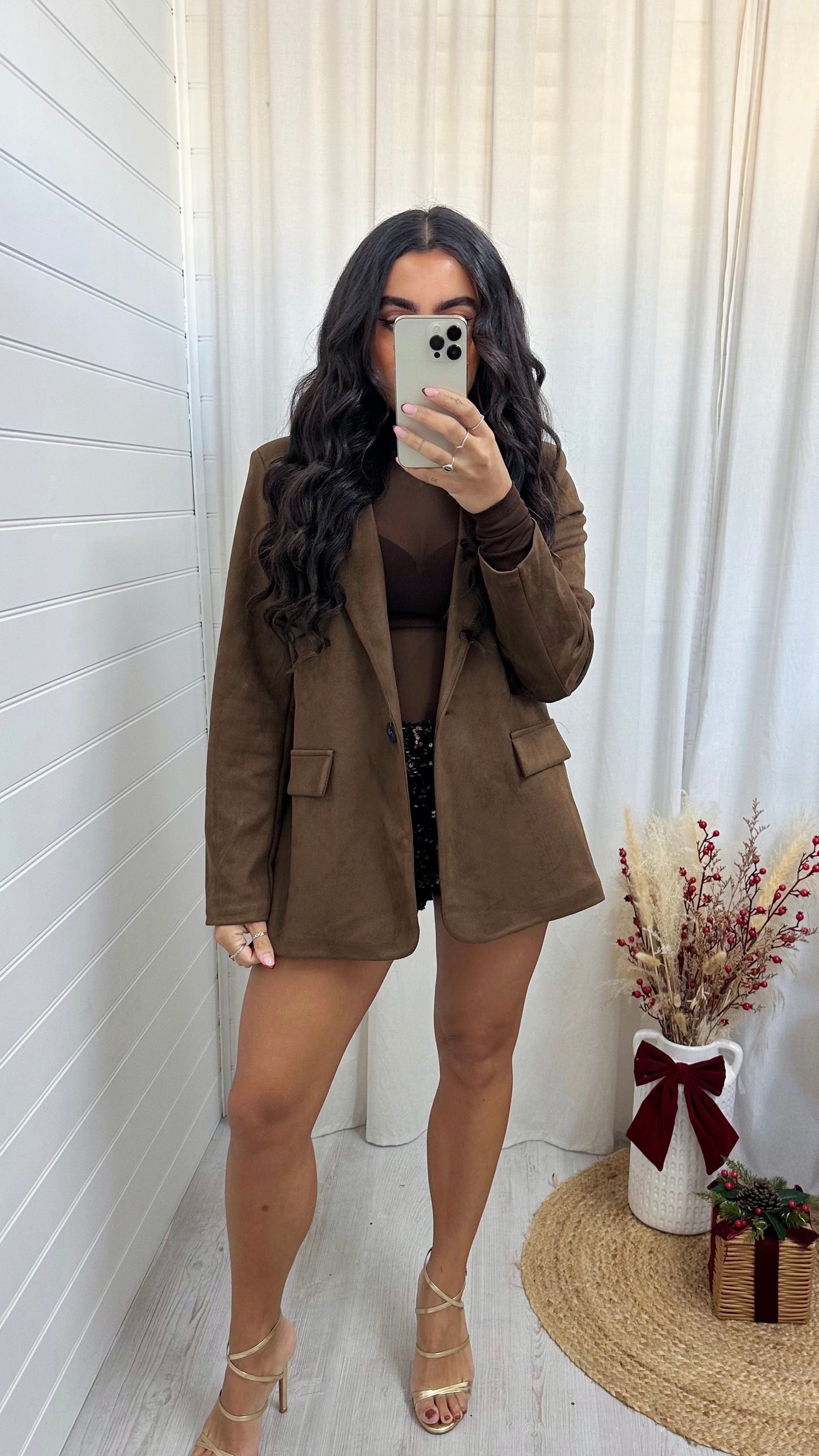 Suede Tailored Fit Blazer - CHOCOLATE BROWN