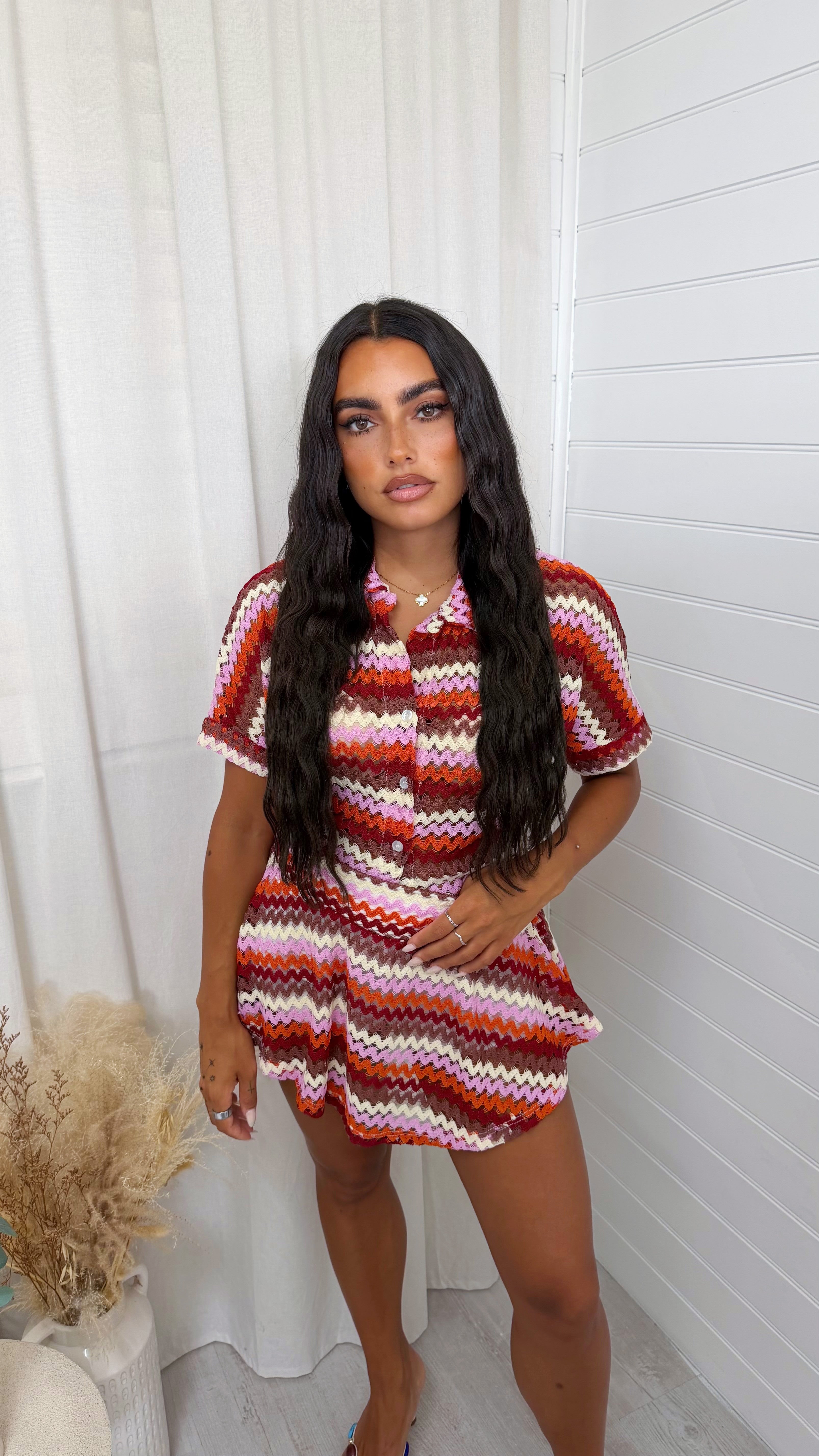 Zig Zag Crochet Top and Skort - BROWN/ORANGE