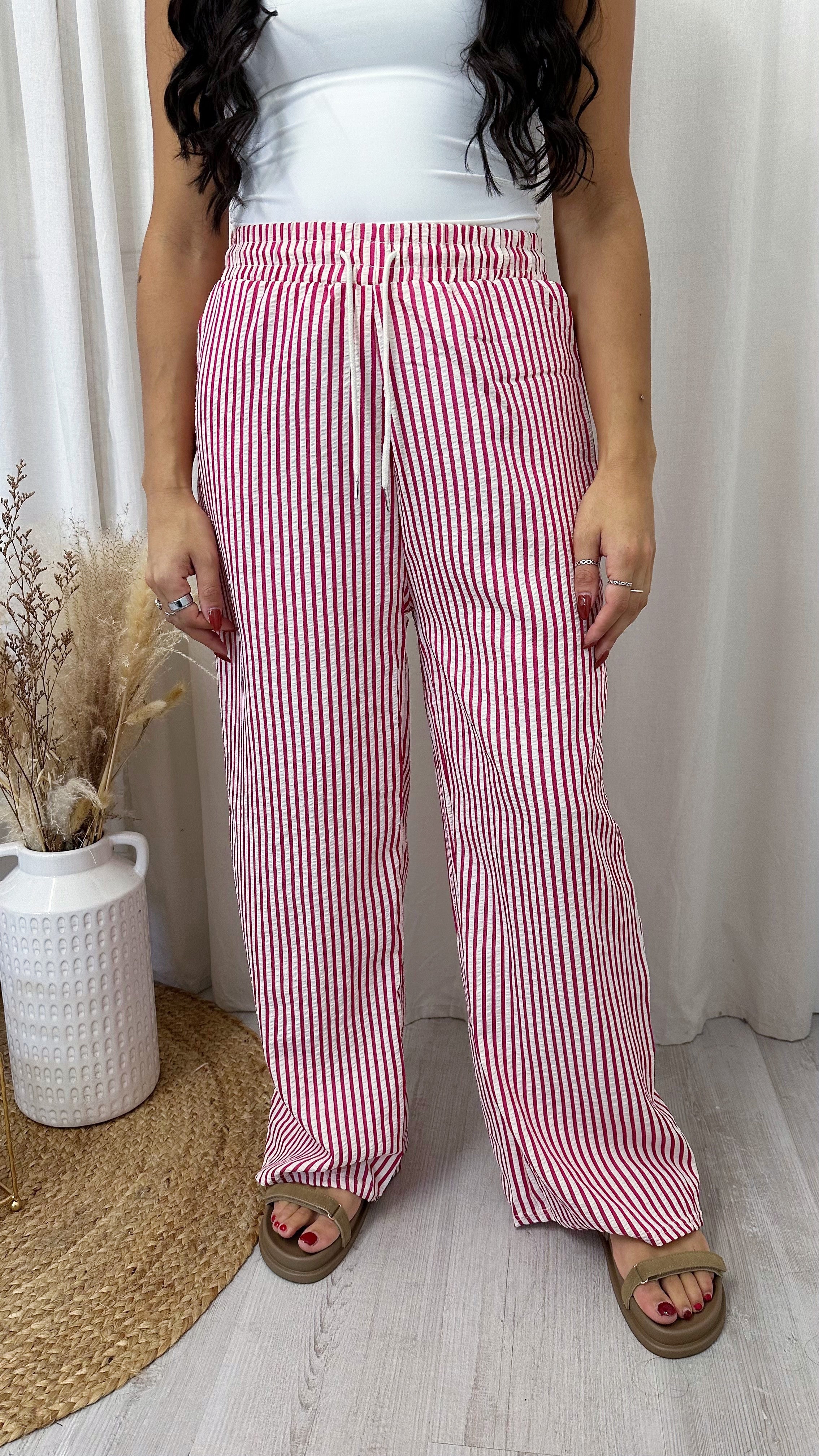 Relaxed Pinstripe Trousers - PINK
