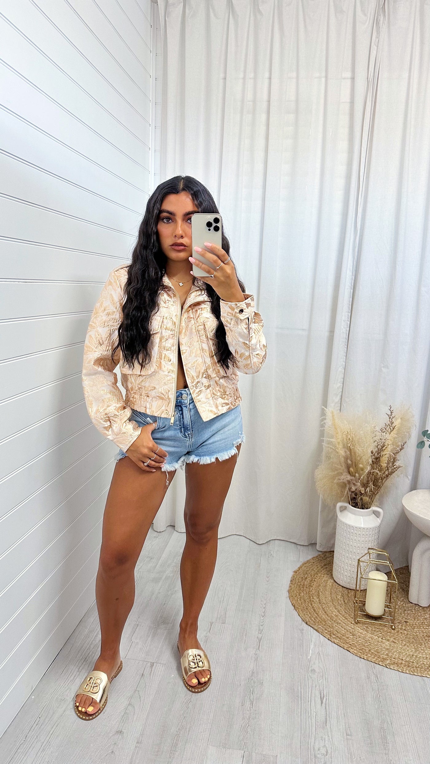 Metallic Jacquard Bomber Jacket - BLUSH PINK