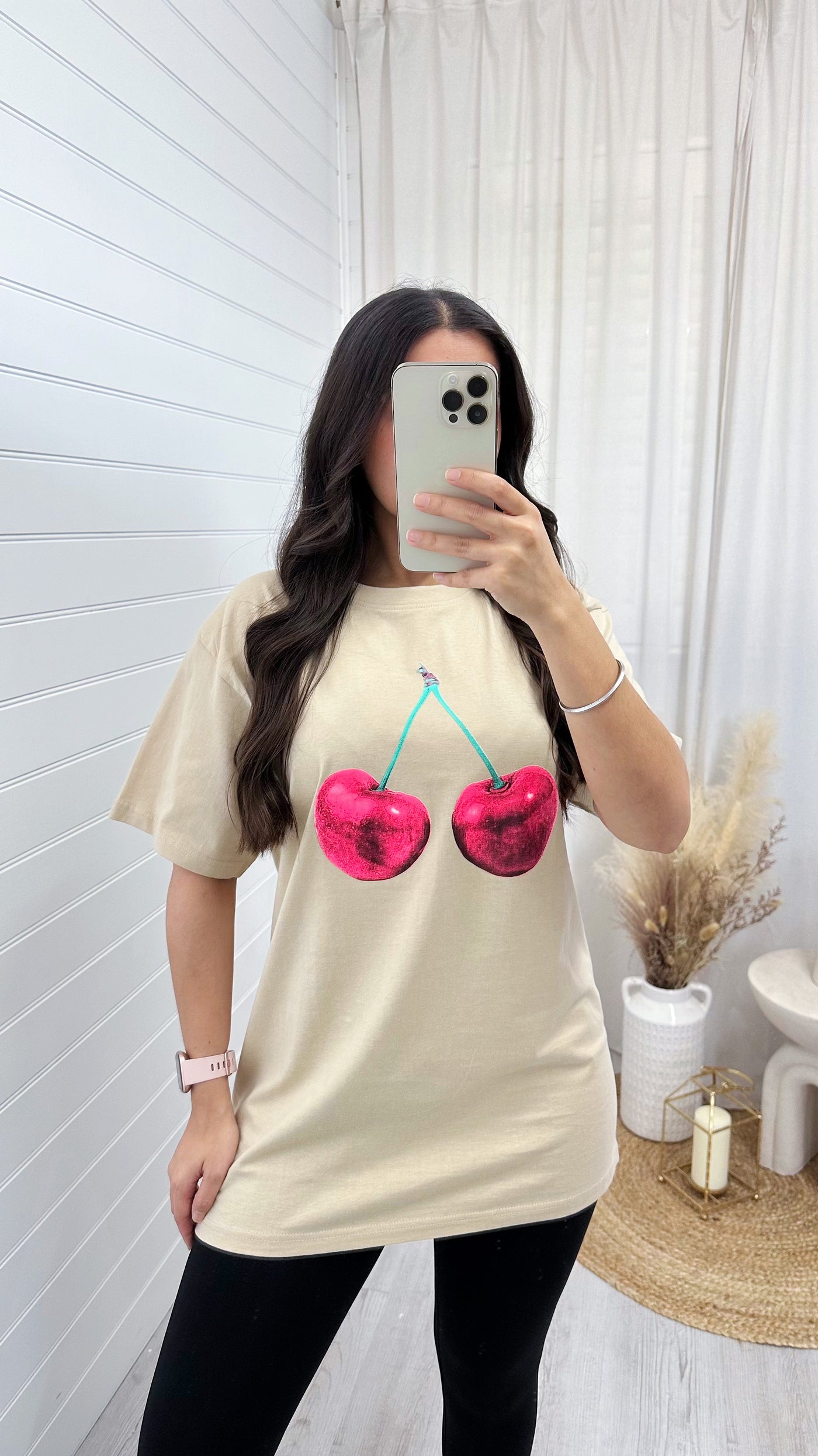 Oversized Cherry T-Shirt - BEIGE