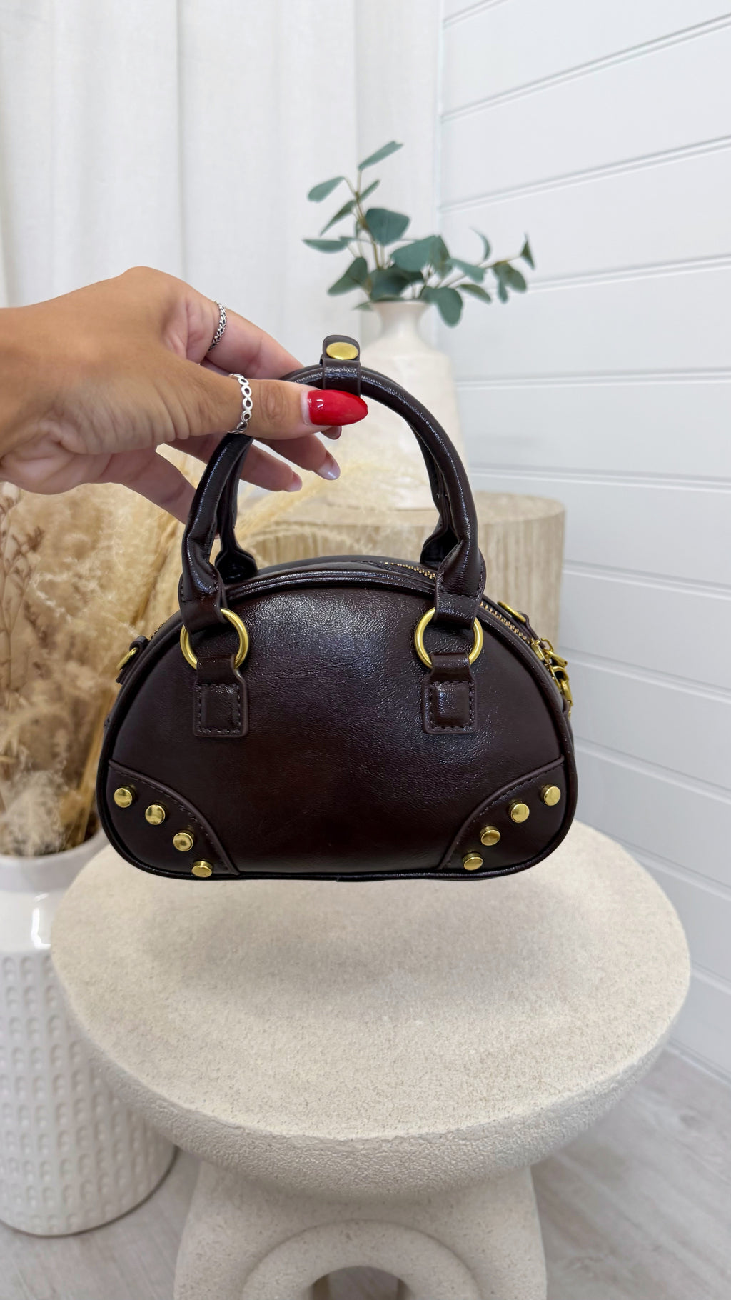Structured Dome Handbag - DARK BROWN