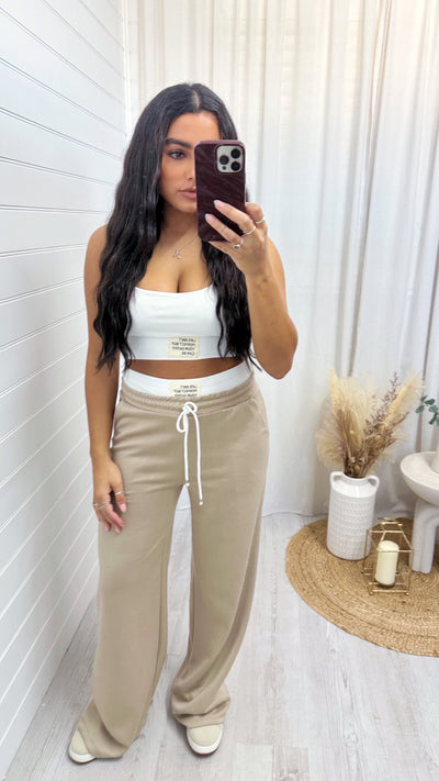 Sports Bralette and Wide Leg Joggers Co-Ord - TAUPE