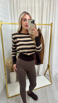 Soft Knit Jumper With Shoulder Pads - BROWN
