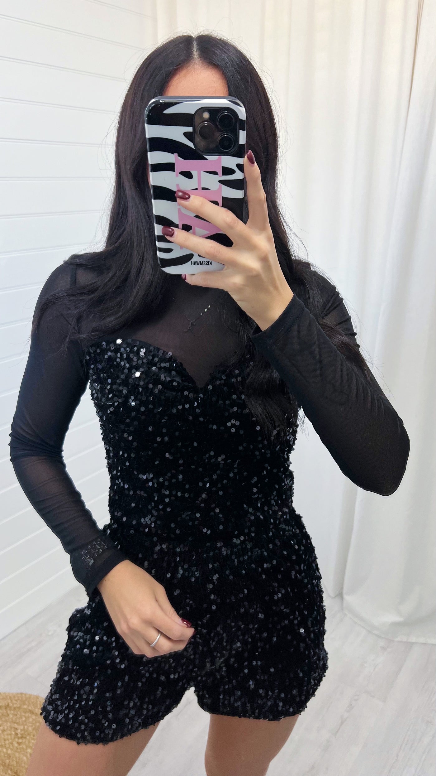 Velvet Sequin Corset Top - BLACK