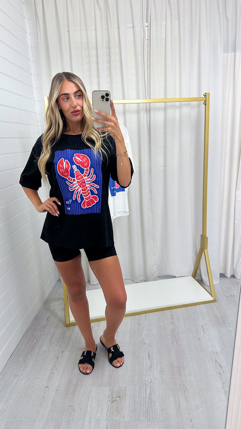 Lobster Print Oversized T-Shirt - BLACK