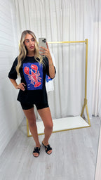 Lobster Print Oversized T-Shirt - BLACK