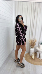Retro Stripe Polka Dot Jacket and Shorts Co-Ord - BROWN/PINK