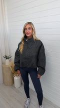 High Neck Check Bomber Jacket - BLACK
