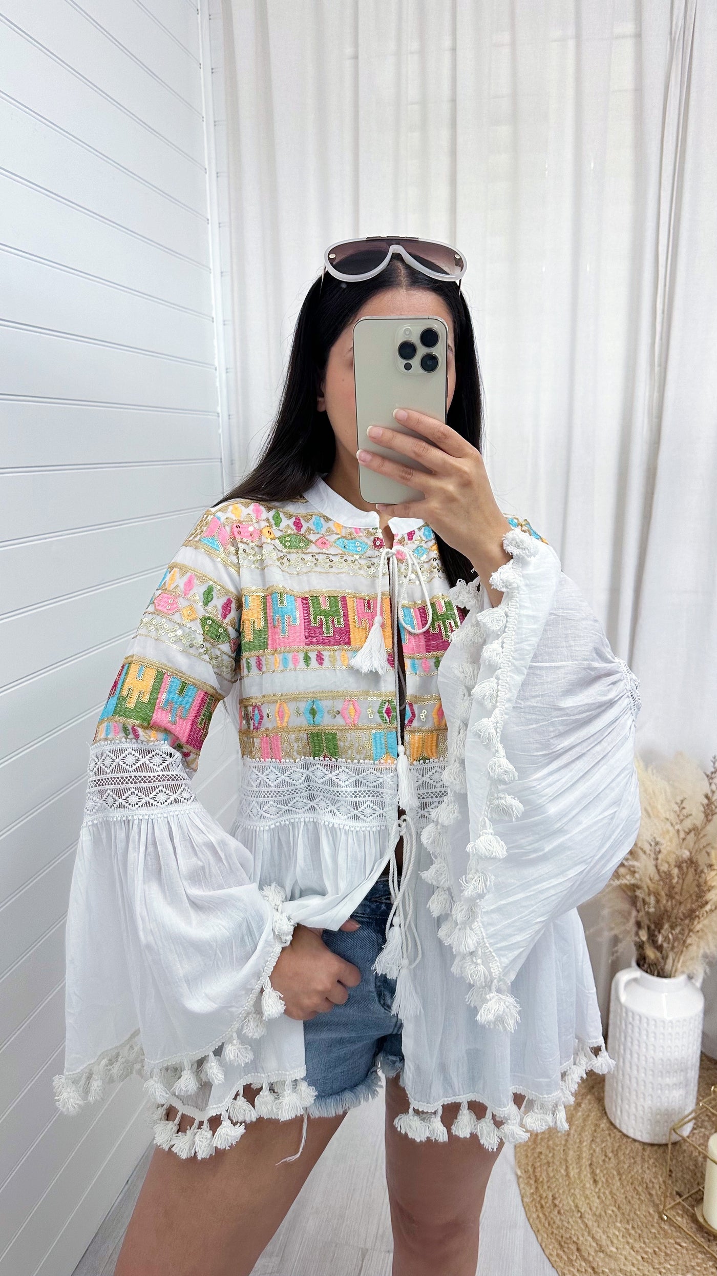Multicolour Sequin Tassel Jacket - WHITE
