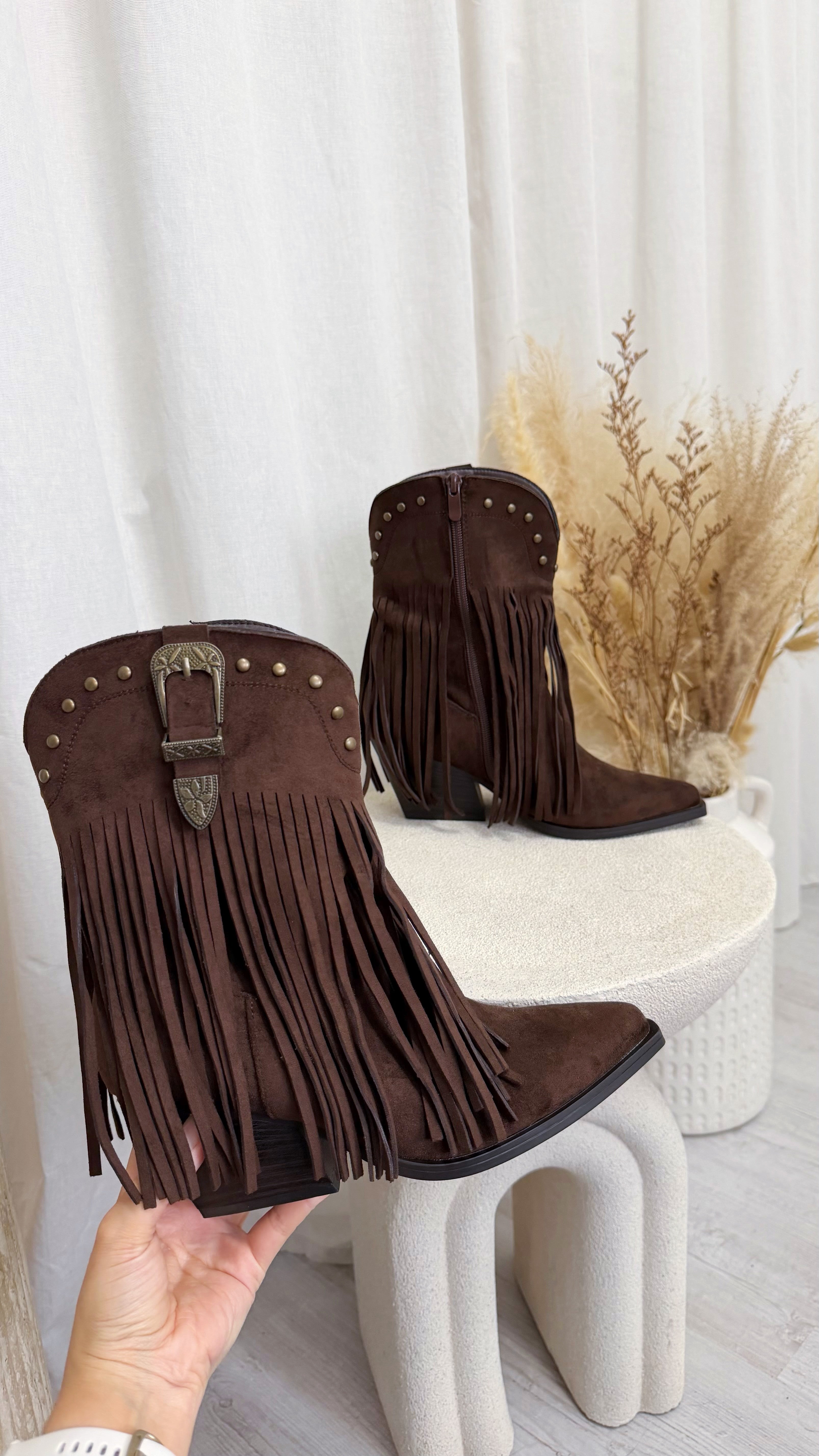 Western Fringe Cowboy Boots - BROWN