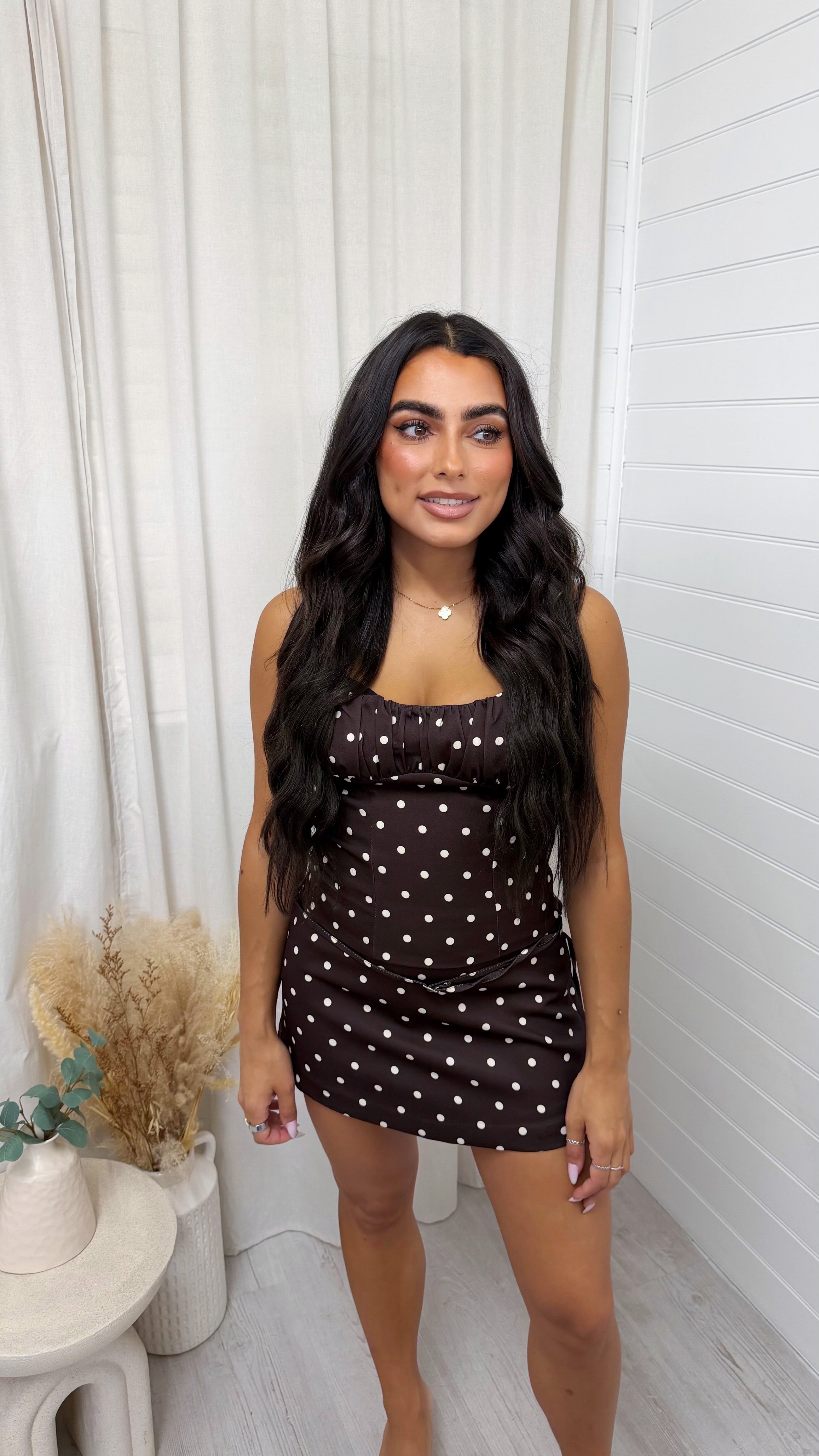 Polka Dot Corset Top and Skirt Co-Ord - BROWN