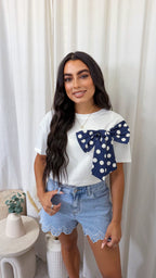 Polka Dot Bow T-Shirt - WHITE