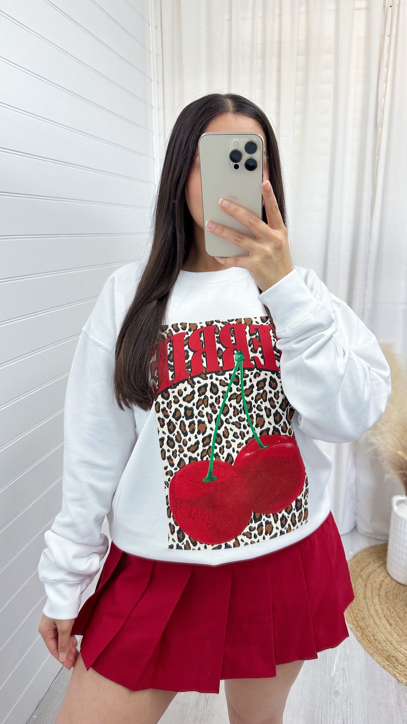 Oversized Leopard Cherries Sweatshirt - WHITE