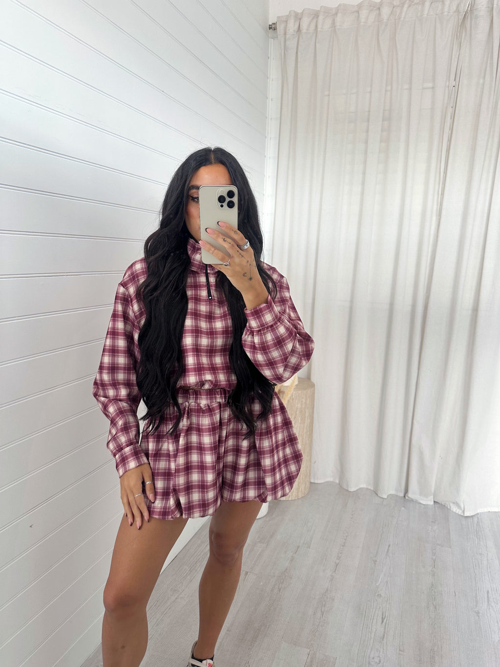 Check Short Co-ord - BURGUNDY