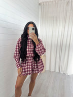Check Short Co-ord - BURGUNDY