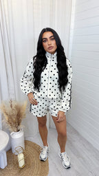 Retro Stripe Polka Dot Jacket and Shorts Co-Ord - CREAM