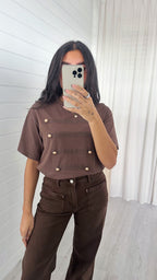 Button Front T-Shirt - BROWN