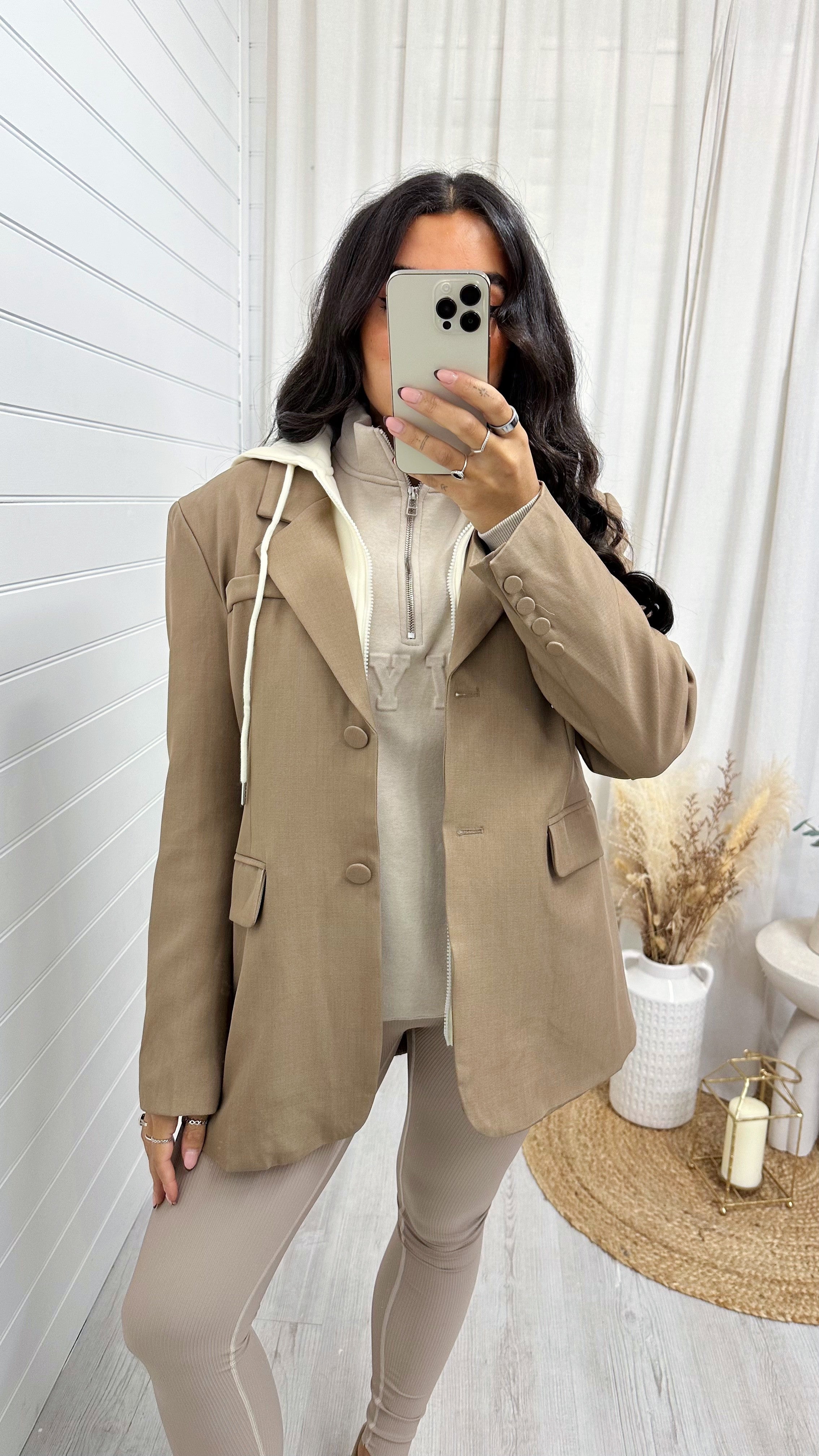 Tailored Insert Hooded Blazer - BEIGE/CREAM