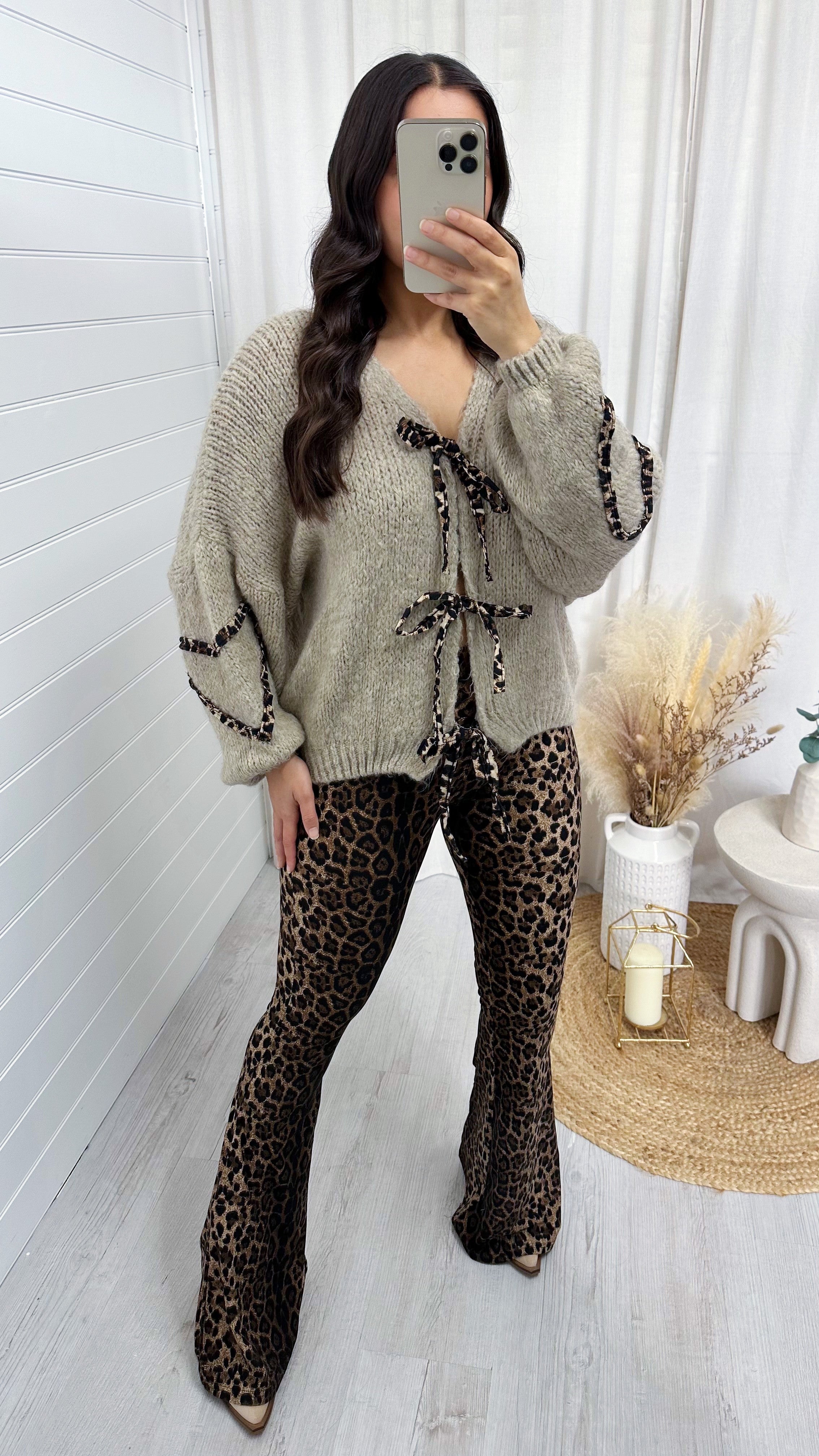 Leopard Print High Waisted Slim Fit Flare Trousers - DARK LEOPARD