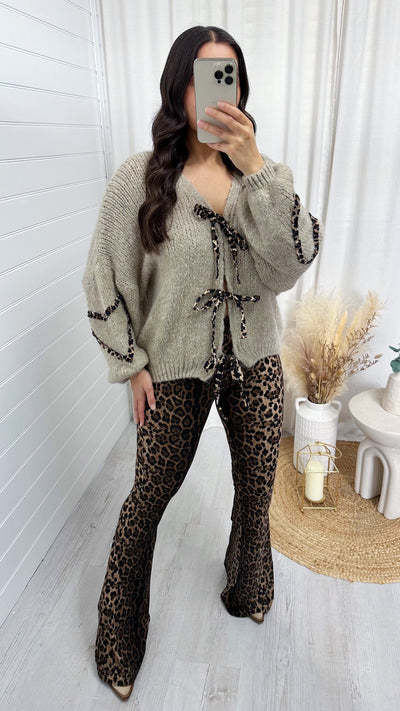 Leopard Print High Waisted Slim Fit Flare Trousers